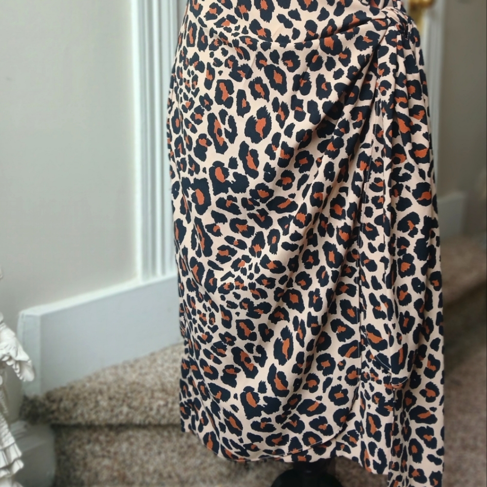 Leopard Print Faux Wrap Skirt